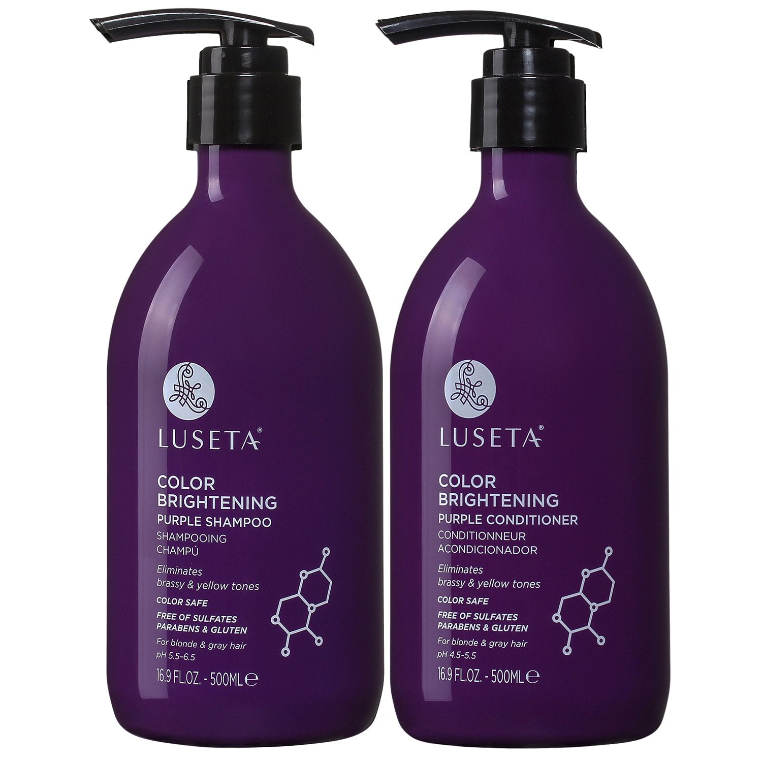 Luseta Color Brightening Purple Shampoo and Conditioner Set for Blonde and Gray Hair 2 16.9oz